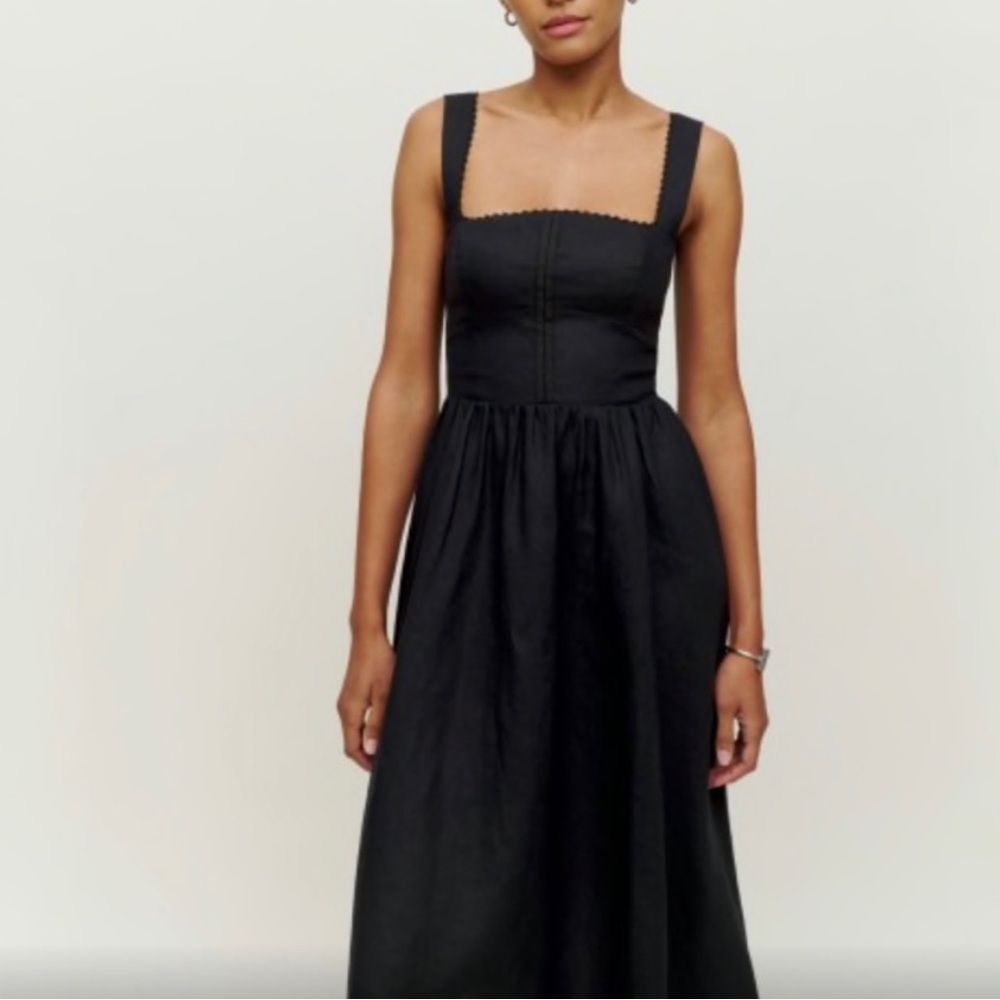 Reformation Tagliatelle Linen Dress Black